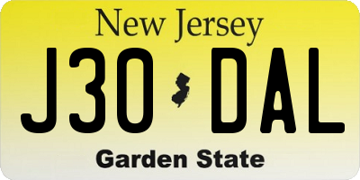 NJ license plate J30DAL