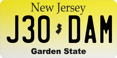 NJ license plate J30DAM