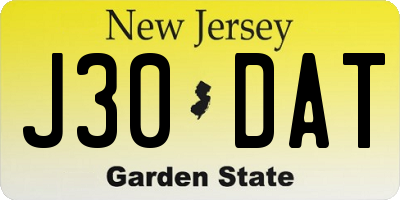 NJ license plate J30DAT