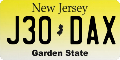NJ license plate J30DAX