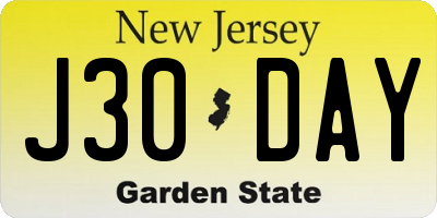 NJ license plate J30DAY
