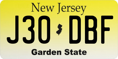 NJ license plate J30DBF