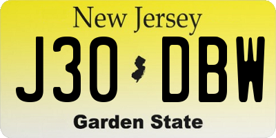 NJ license plate J30DBW