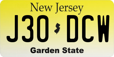 NJ license plate J30DCW