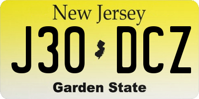 NJ license plate J30DCZ