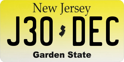 NJ license plate J30DEC