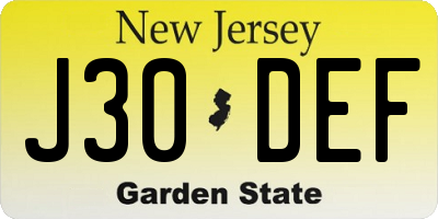 NJ license plate J30DEF