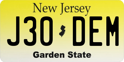 NJ license plate J30DEM