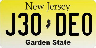 NJ license plate J30DEO
