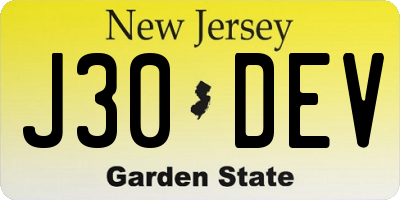 NJ license plate J30DEV