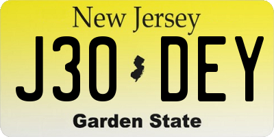 NJ license plate J30DEY