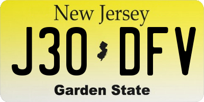 NJ license plate J30DFV