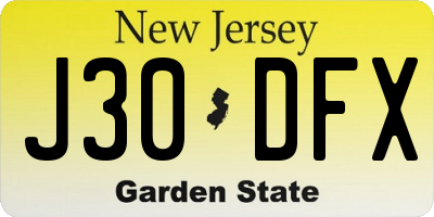 NJ license plate J30DFX