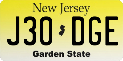 NJ license plate J30DGE
