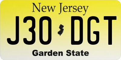 NJ license plate J30DGT