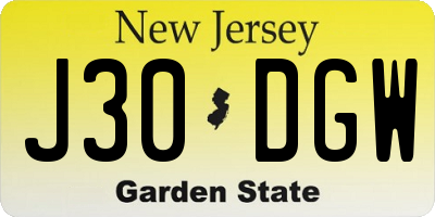 NJ license plate J30DGW