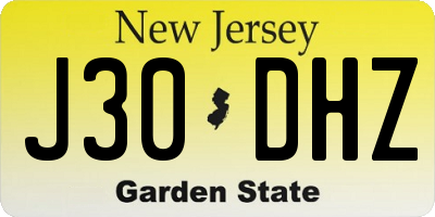 NJ license plate J30DHZ