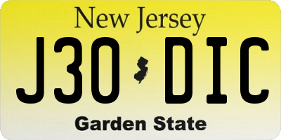 NJ license plate J30DIC