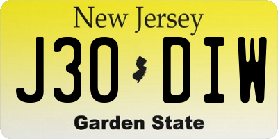 NJ license plate J30DIW