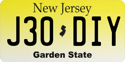 NJ license plate J30DIY