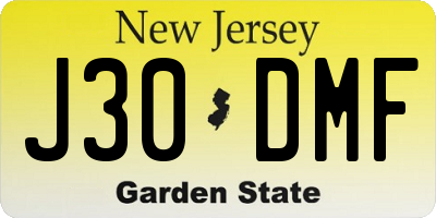 NJ license plate J30DMF
