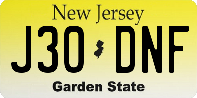 NJ license plate J30DNF