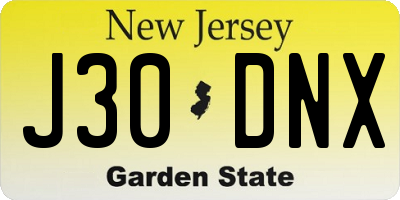 NJ license plate J30DNX