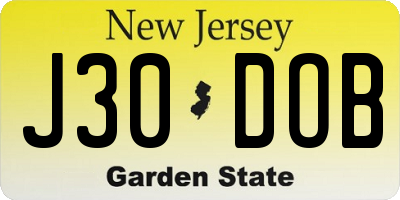 NJ license plate J30DOB