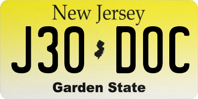 NJ license plate J30DOC