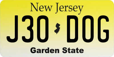 NJ license plate J30DOG