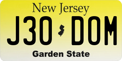 NJ license plate J30DOM