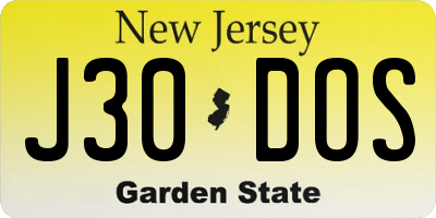 NJ license plate J30DOS