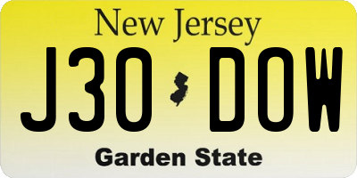 NJ license plate J30DOW