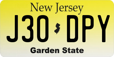 NJ license plate J30DPY