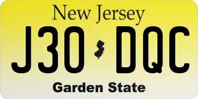 NJ license plate J30DQC