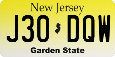 NJ license plate J30DQW