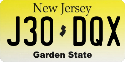 NJ license plate J30DQX