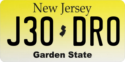 NJ license plate J30DRO