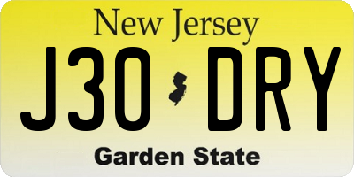 NJ license plate J30DRY