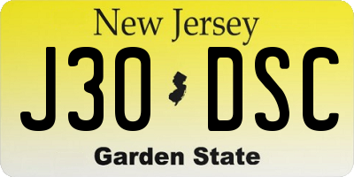 NJ license plate J30DSC
