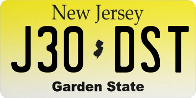 NJ license plate J30DST