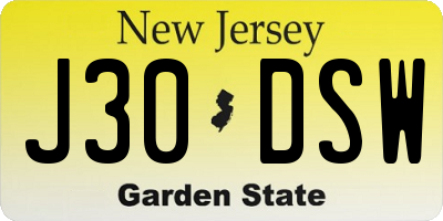 NJ license plate J30DSW