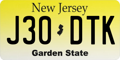 NJ license plate J30DTK