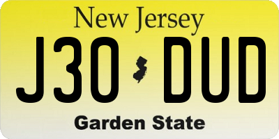 NJ license plate J30DUD