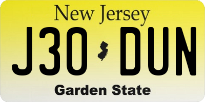 NJ license plate J30DUN
