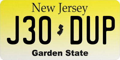 NJ license plate J30DUP