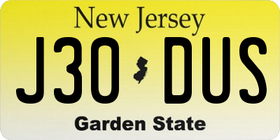 NJ license plate J30DUS