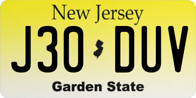 NJ license plate J30DUV