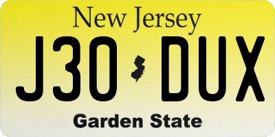 NJ license plate J30DUX