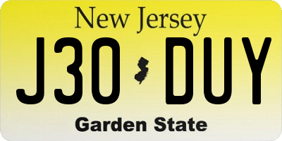 NJ license plate J30DUY